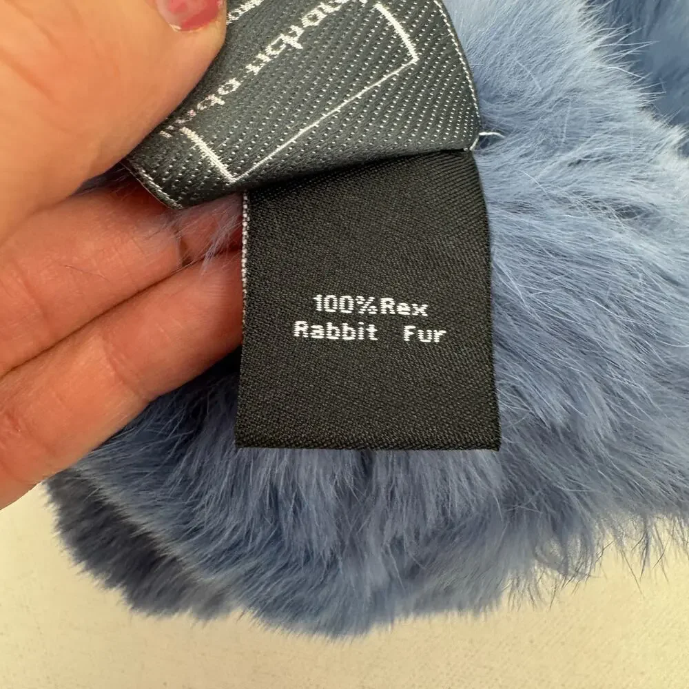 NEW Linda Roberts Rex Rabbit Fur Hand Warmers Blue Fingerless
